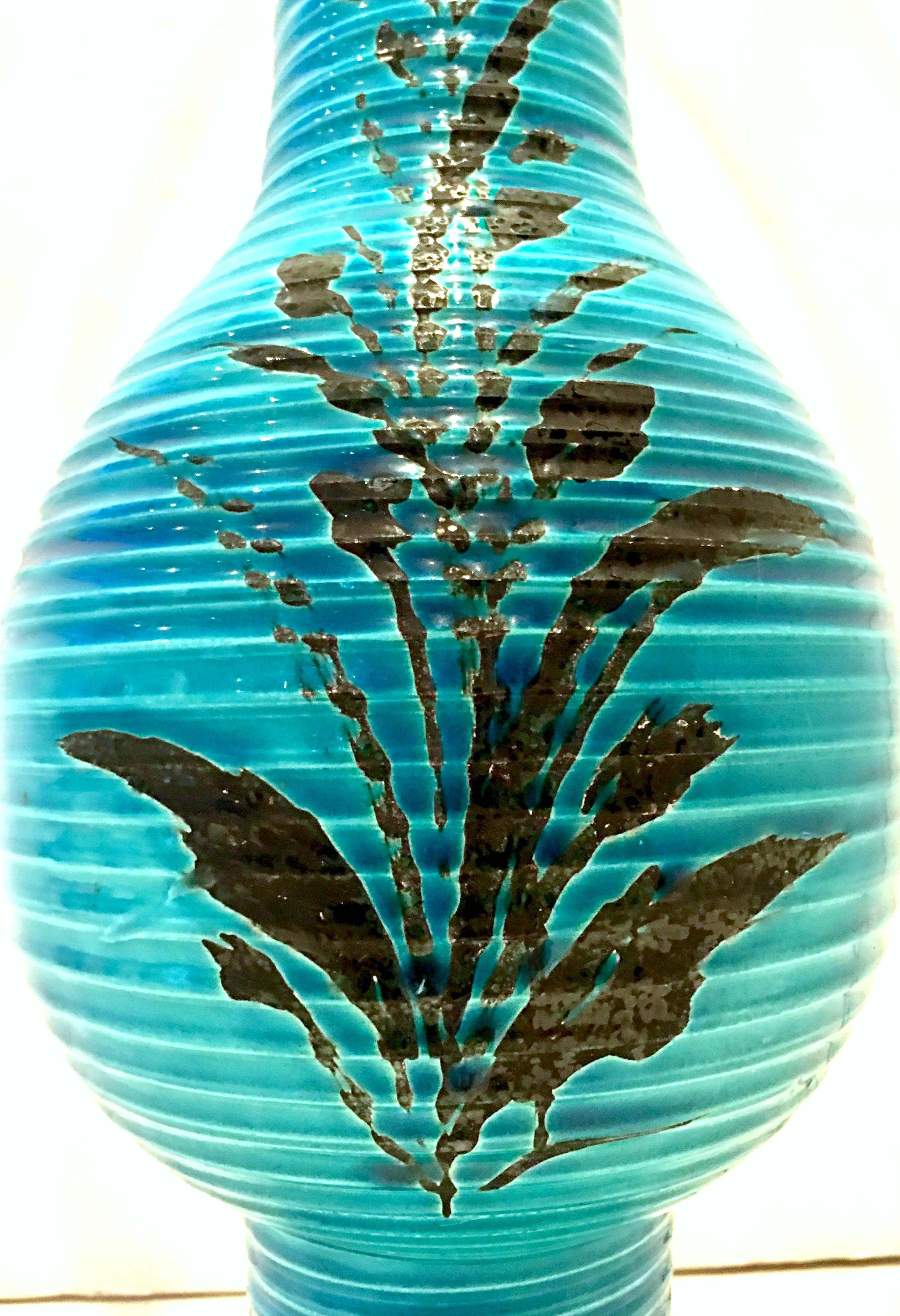 1960s Italian Cerulean Blue & Black Ceramic Glaze Pottery Lamp by, Bitossi For Sale 3