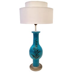 1960s Italian Cerulean Blue & Black Ceramic Glaze Pottery Lamp by, Bitossi