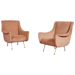 1960's Italian Chairs attributed to Gigi Radice in Peach Mohair