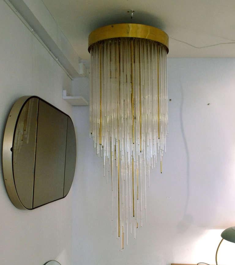 1960s Italian Chandelier Glass and Brass Flushmount Cascading Like a Waterfall In Good Condition In London, GB