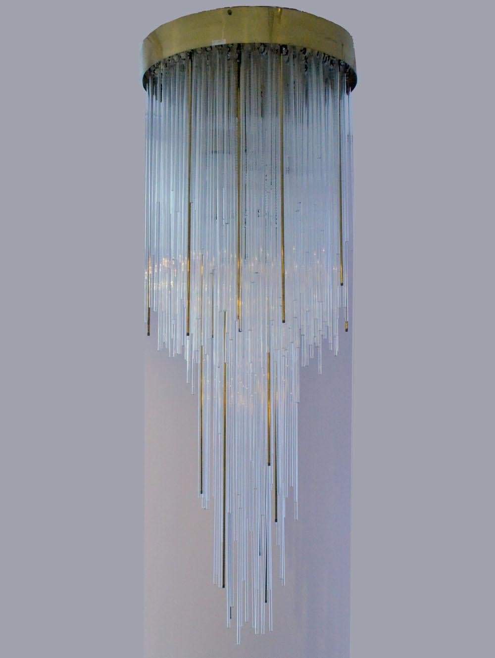 1960s Italian Chandelier Glass and Brass Flushmount Cascading Like a Waterfall 3