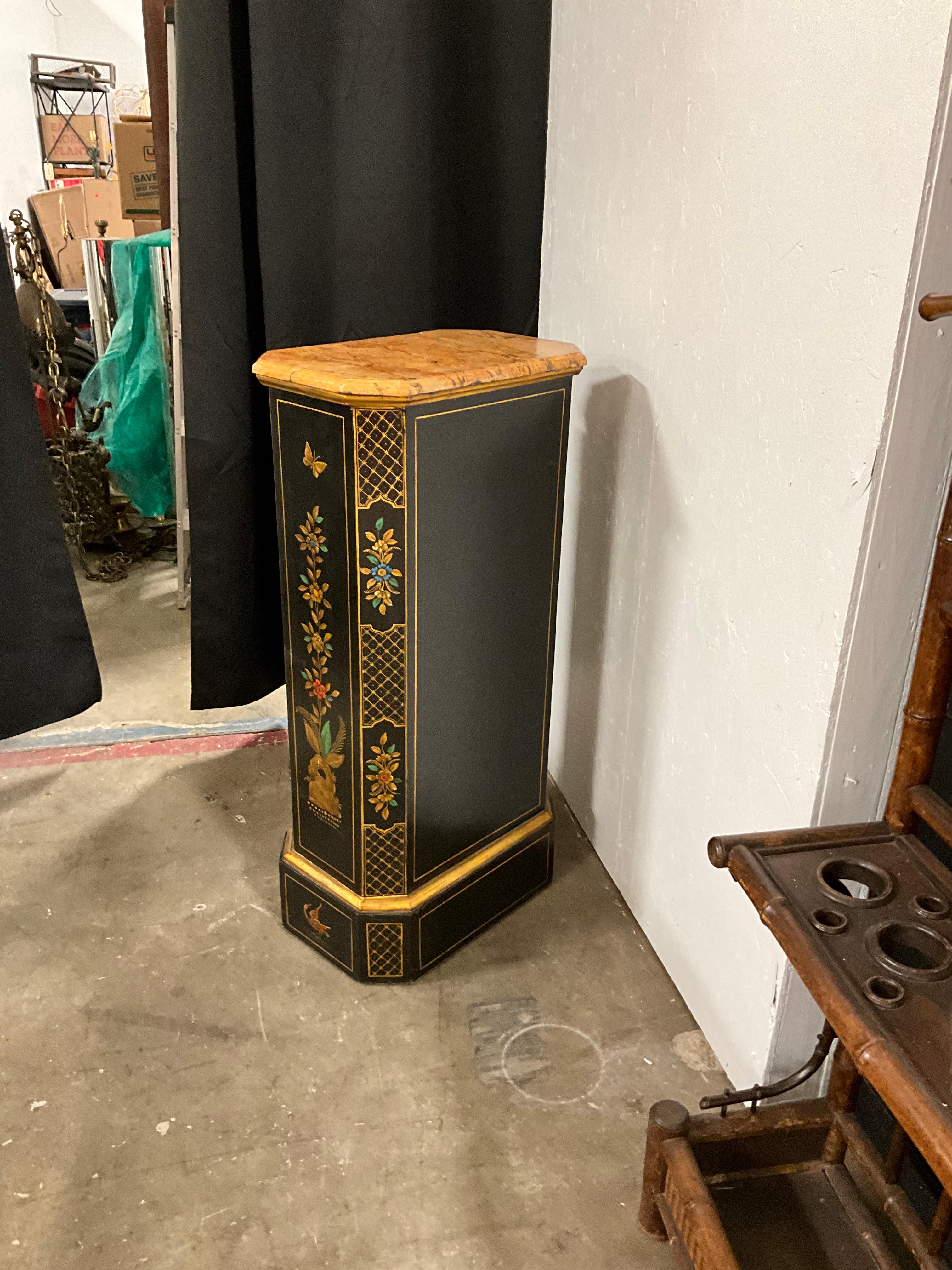 1960s Italian Chinoiserie Cabinets / Pedestals with Faux Marble Tops, Pair For Sale 3