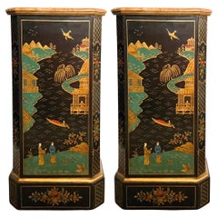 1960s Italian Chinoiserie Cabinets / Pedestals with Faux Marble Tops, Pair