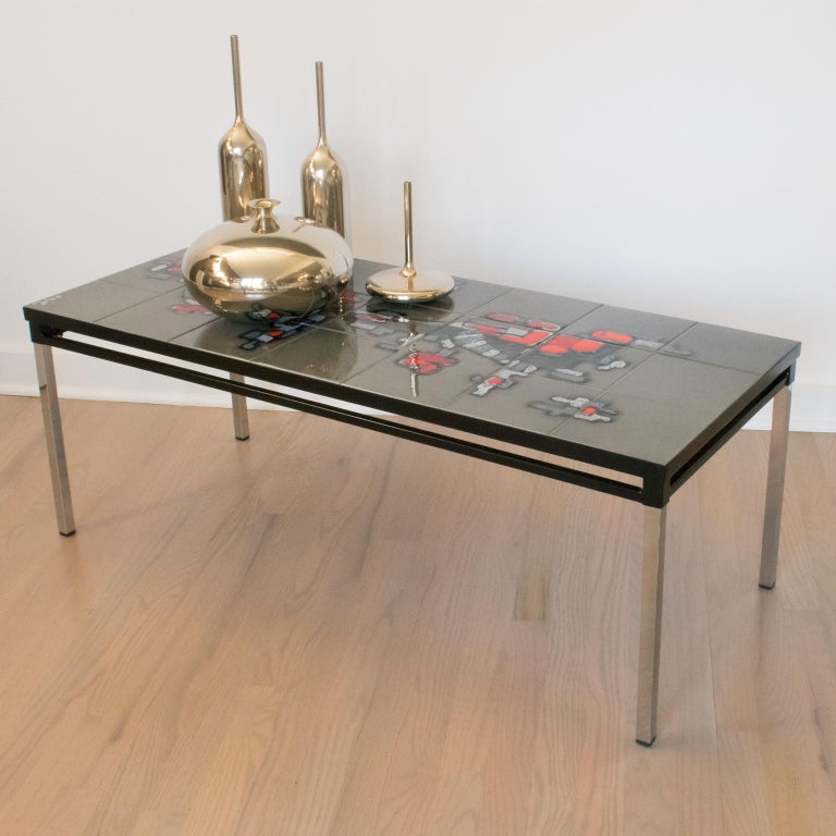 1960s Italian Chrome and Ceramic Tile Side or Coffee Table ...