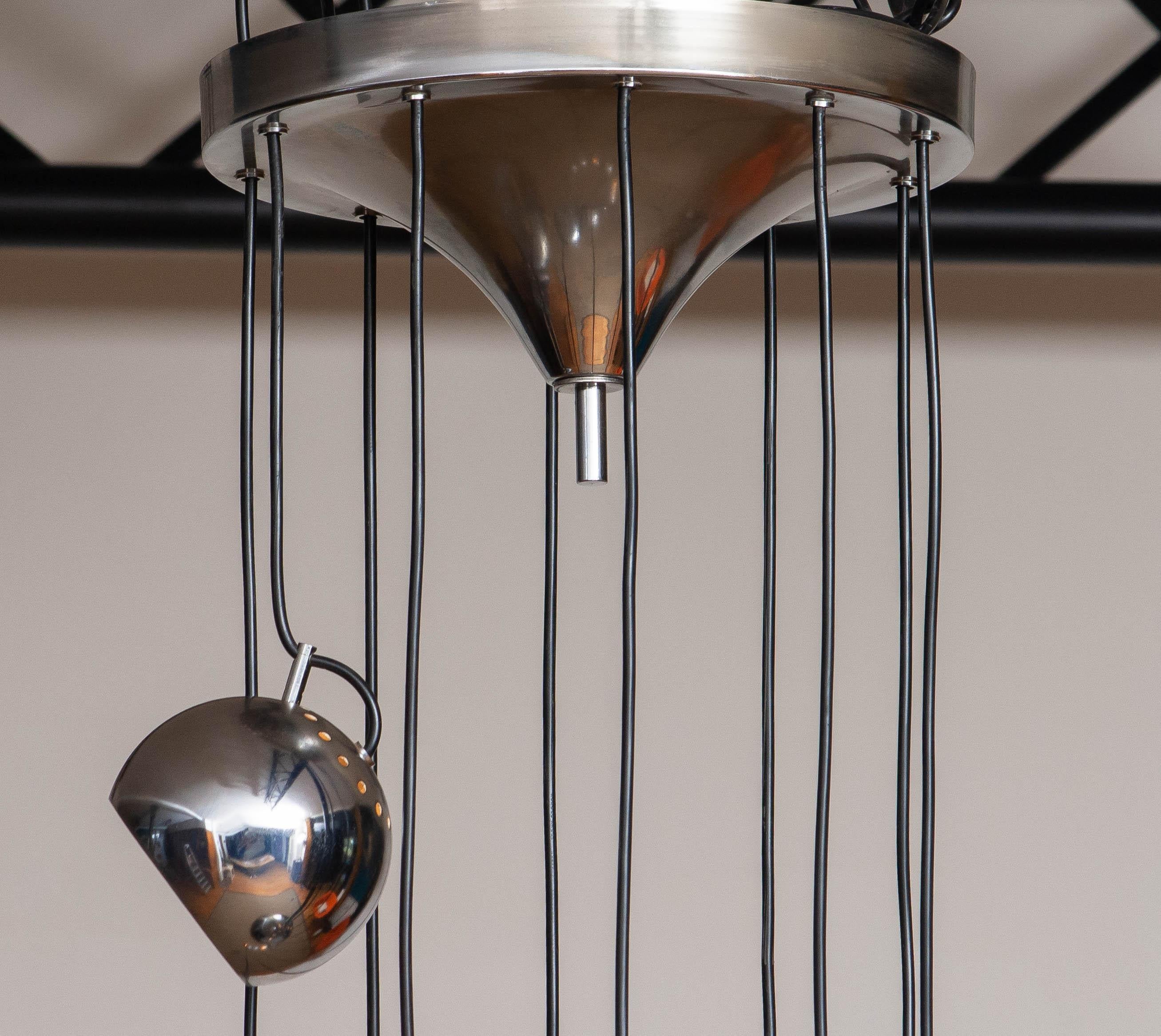 Brass 1960's Italian Chromed with Ten Spherical Lights Cascade by Harvey Guzzini