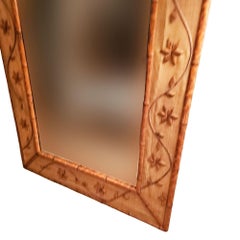 1960s Italian Coastal Carved Ornate Bamboo & Rice Mat Riviera Wall Mirror