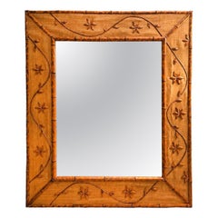 1960s Italian Coastal Carved Ornate Bamboo & Rice Mat Riviera Wall Mirror