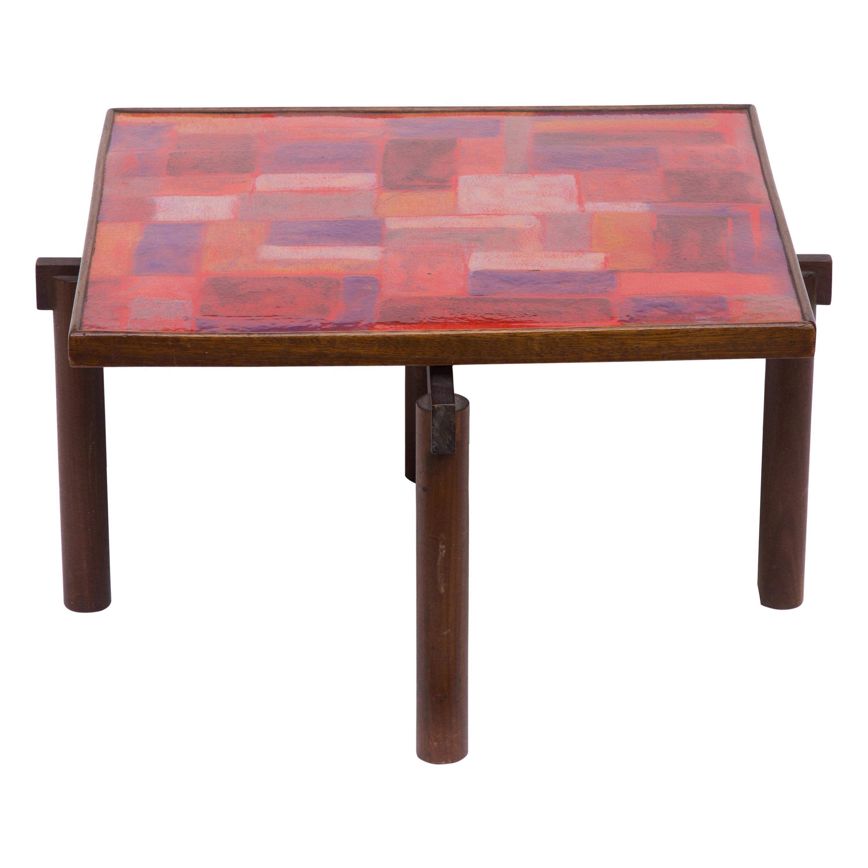 1960s Italian Coffee Table Enamelled Top Wooden Legs by Siva Poggibonsi