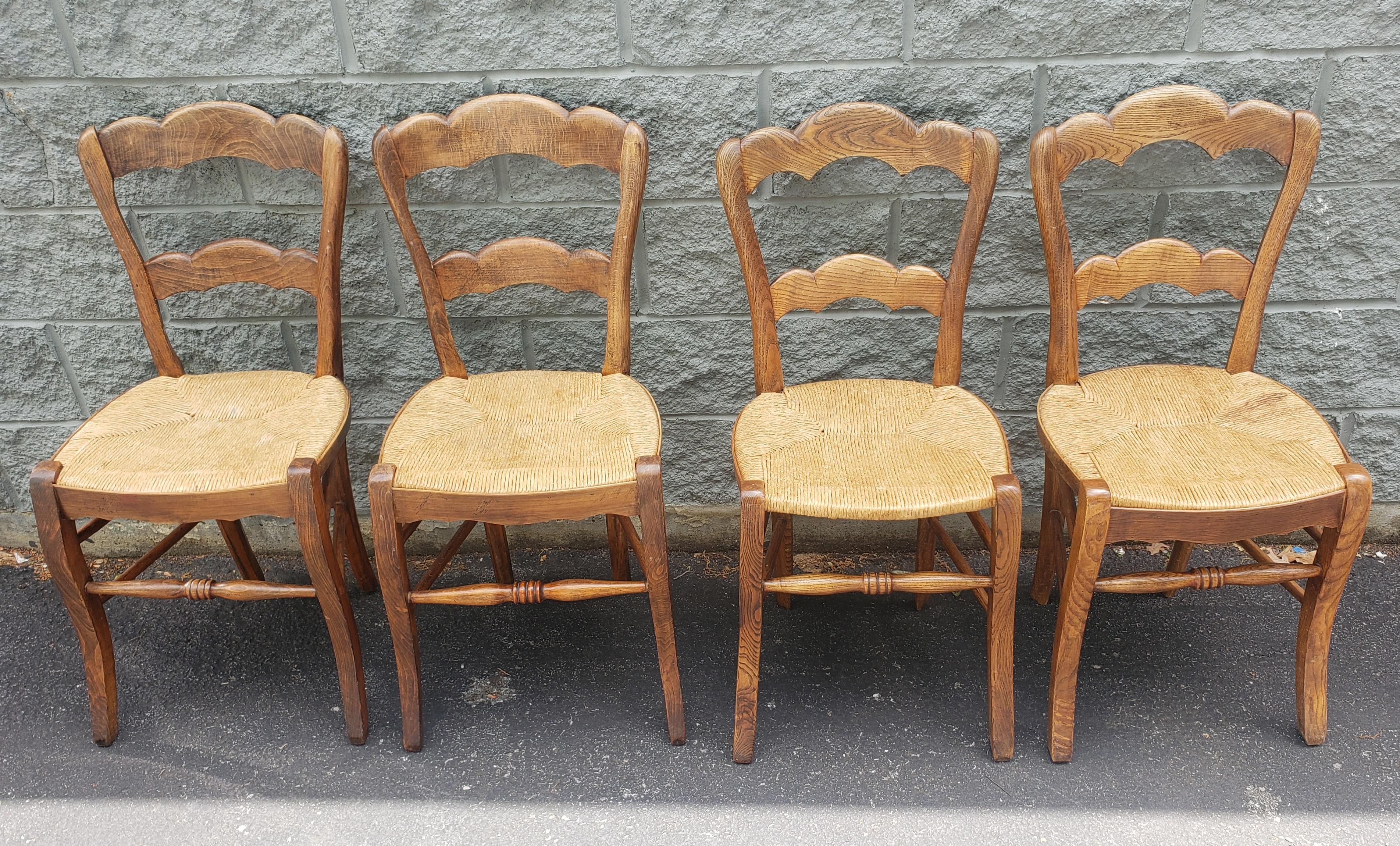 1960s Italian Country Maple and Rush Seat Ladder Back Chairs.