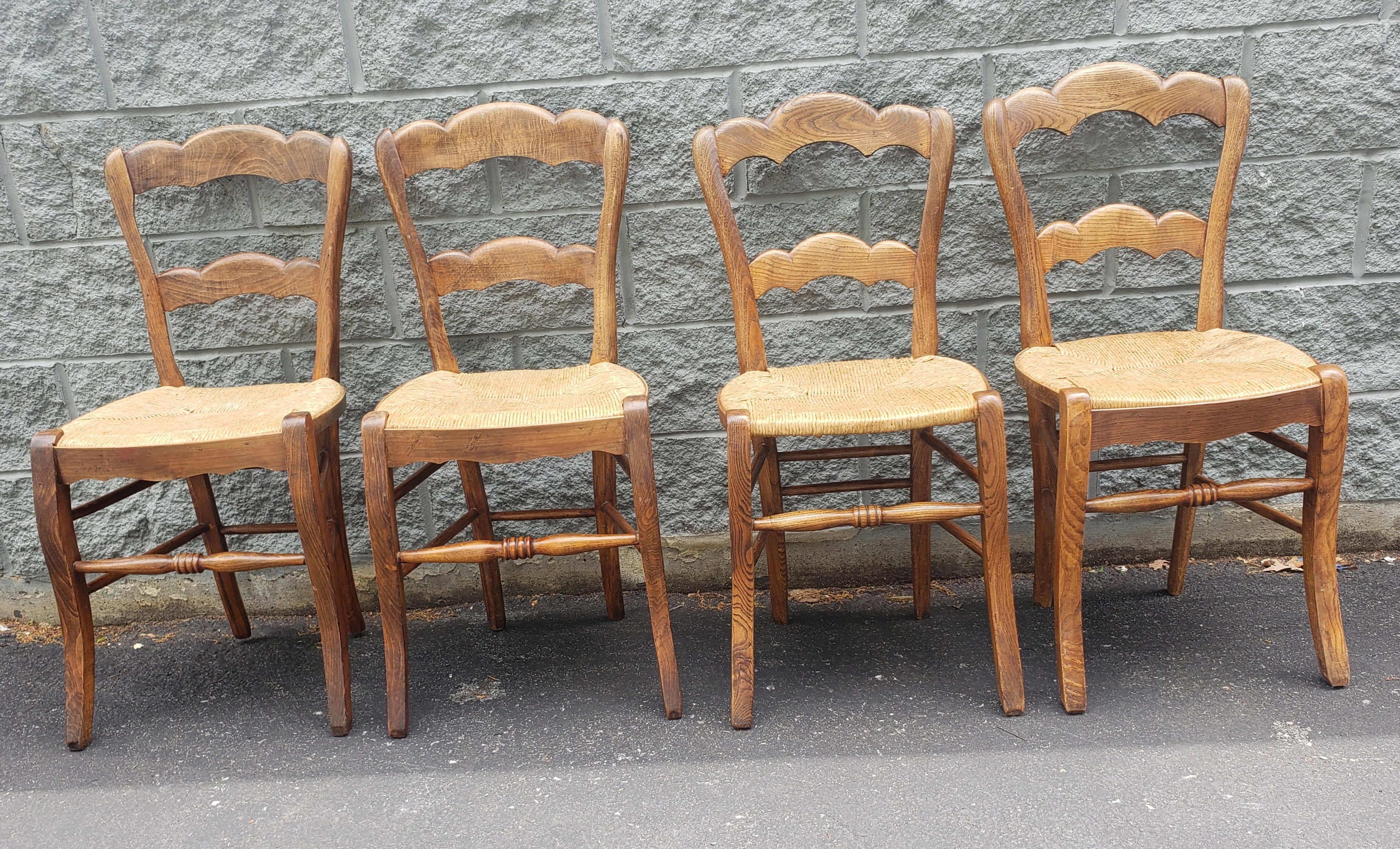 Mid-Century Modern 1960s Italian Country Maple and Rush Seat Ladder Back Chairs