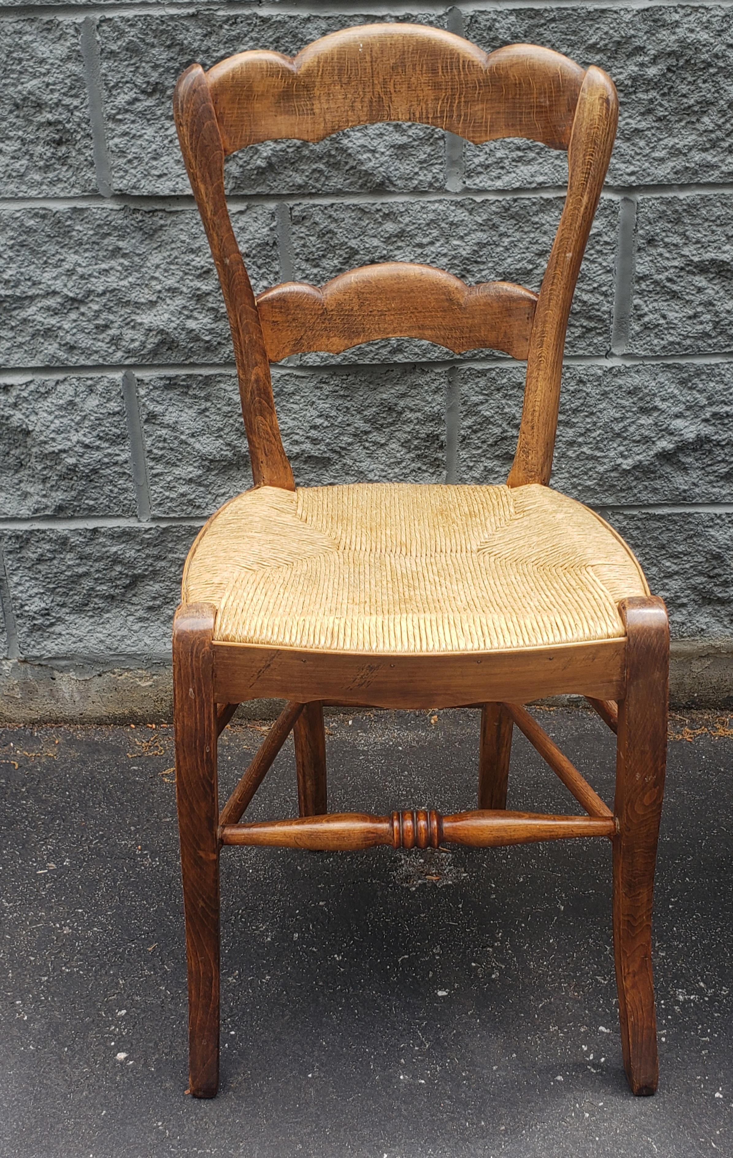 Woodwork 1960s Italian Country Maple and Rush Seat Ladder Back Chairs