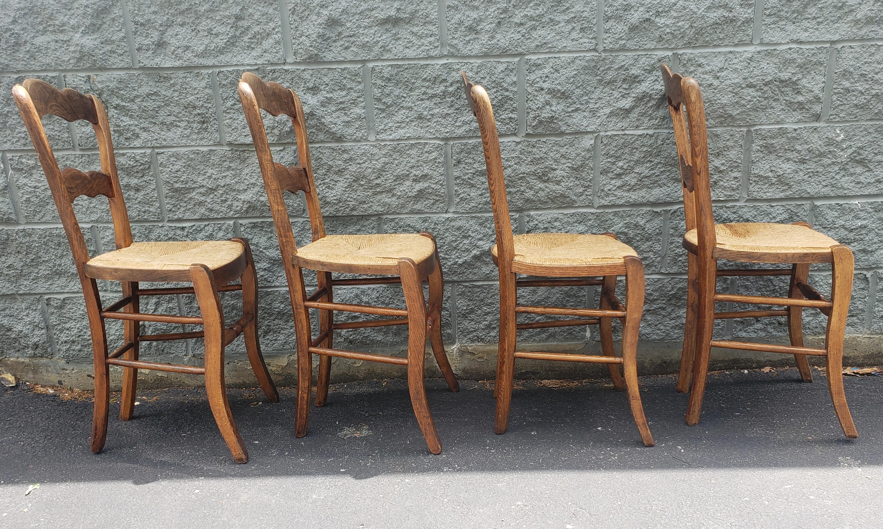 1960s Italian Country Maple and Rush Seat Ladder Back Chairs In Good Condition In Germantown, MD