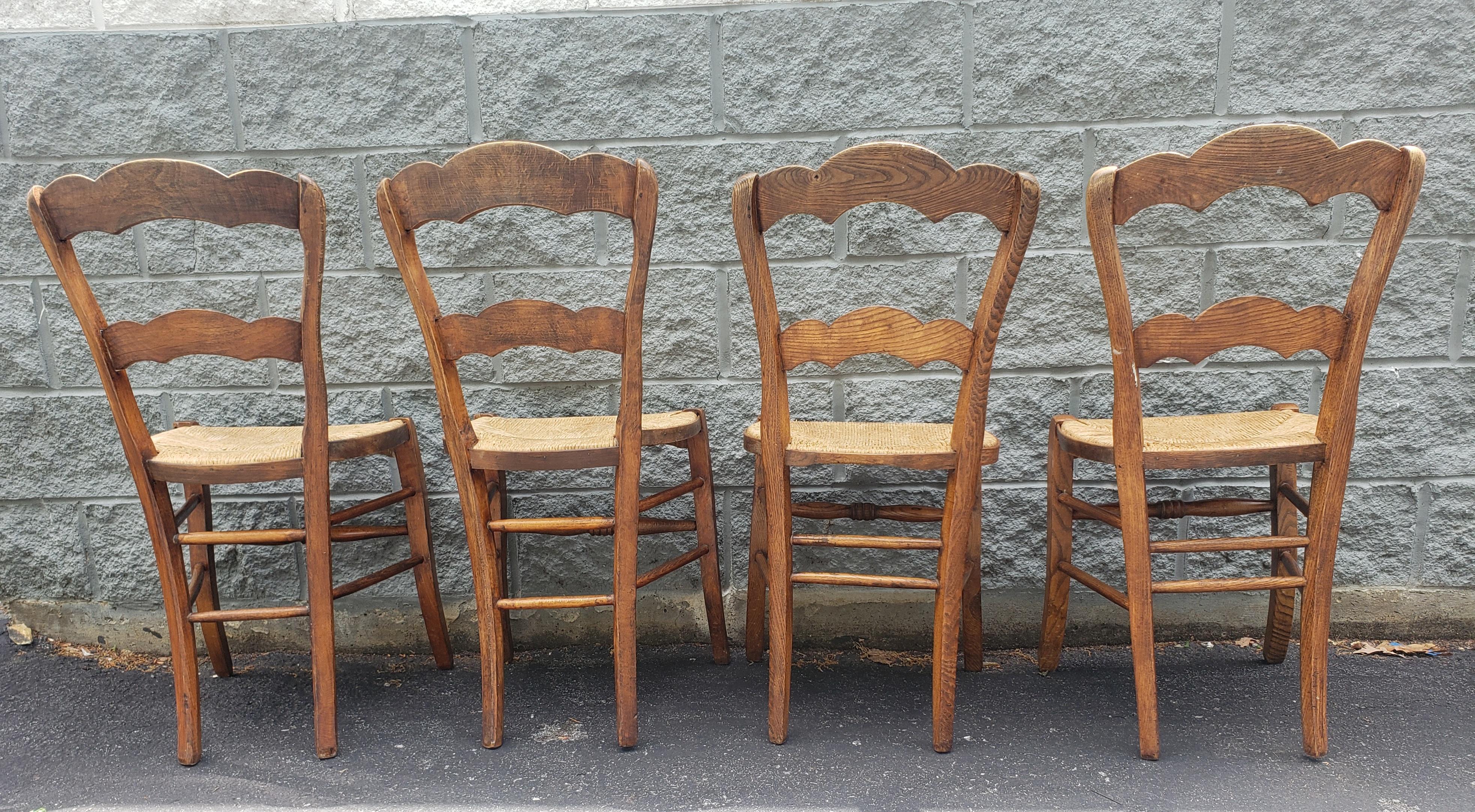 20th Century 1960s Italian Country Maple and Rush Seat Ladder Back Chairs