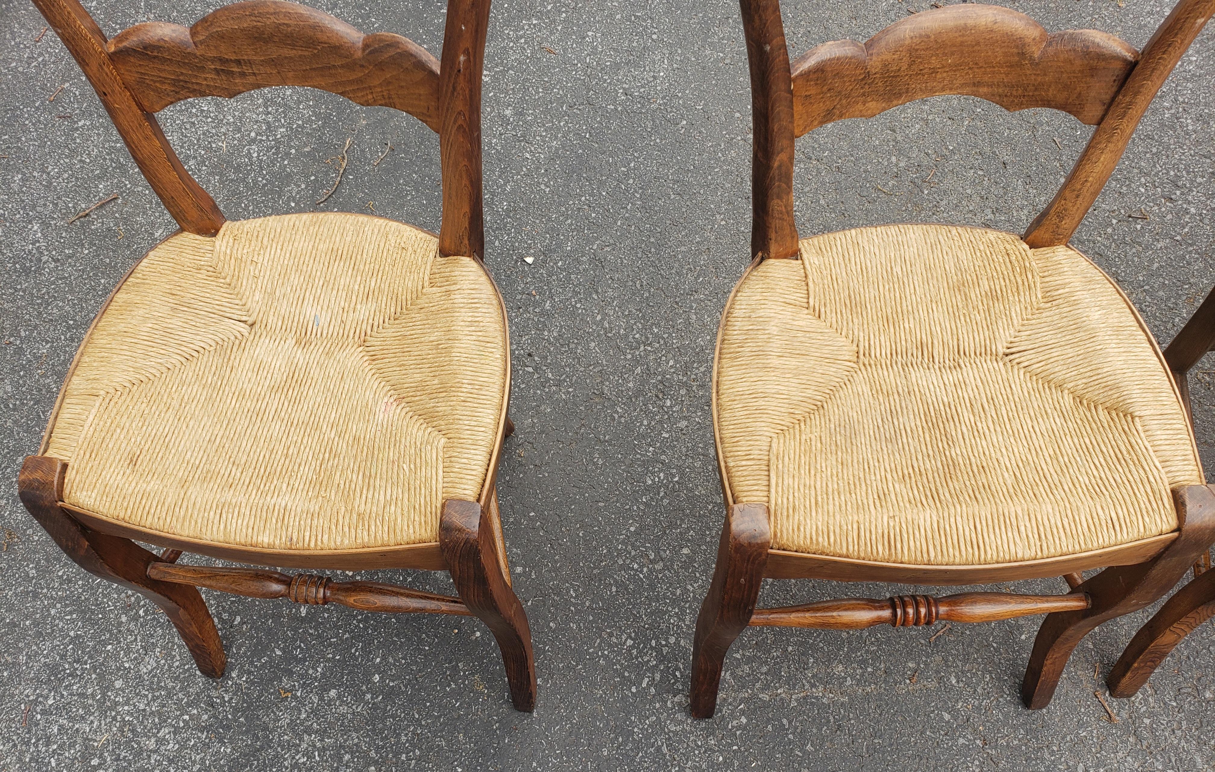 1960s Italian Country Maple and Rush Seat Ladder Back Chairs 3