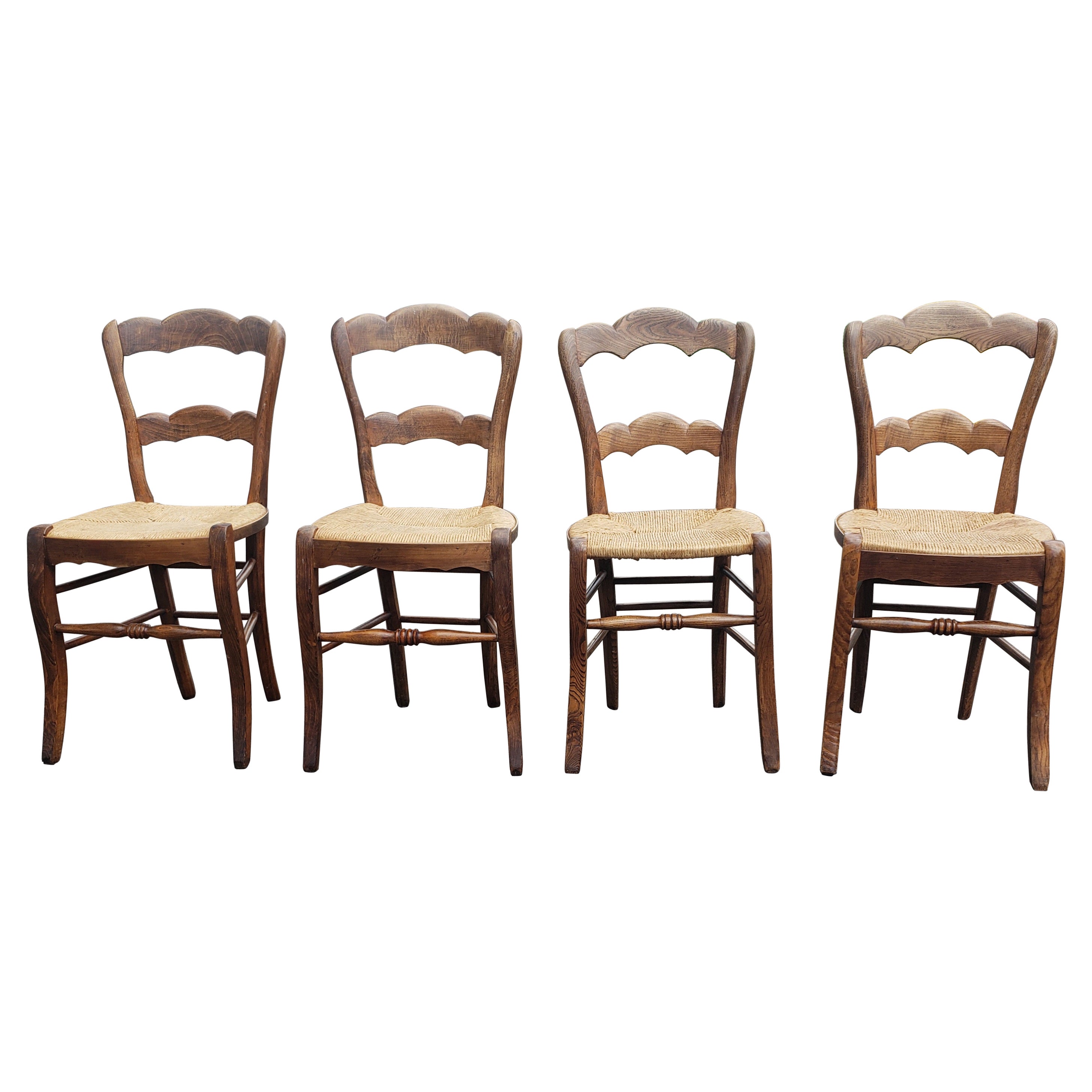 1960s Italian Country Maple and Rush Seat Ladder Back Chairs