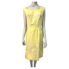 1960er Italienisches Couture Kleid mit gelber Stickerei