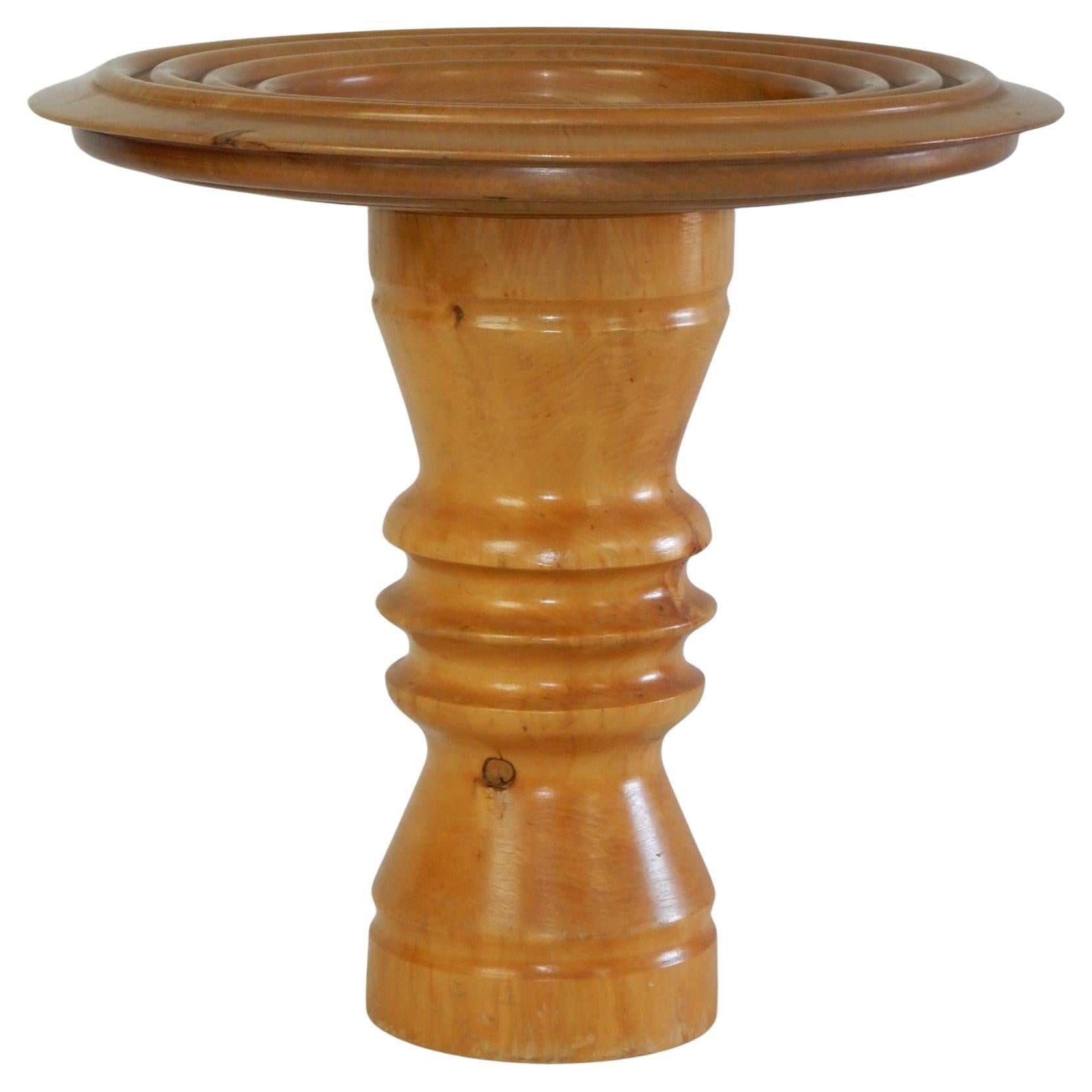 Mid-Century Modern 1960's Italian Craftsmen Turned Wood Bowl and Pedestal Table For Sale