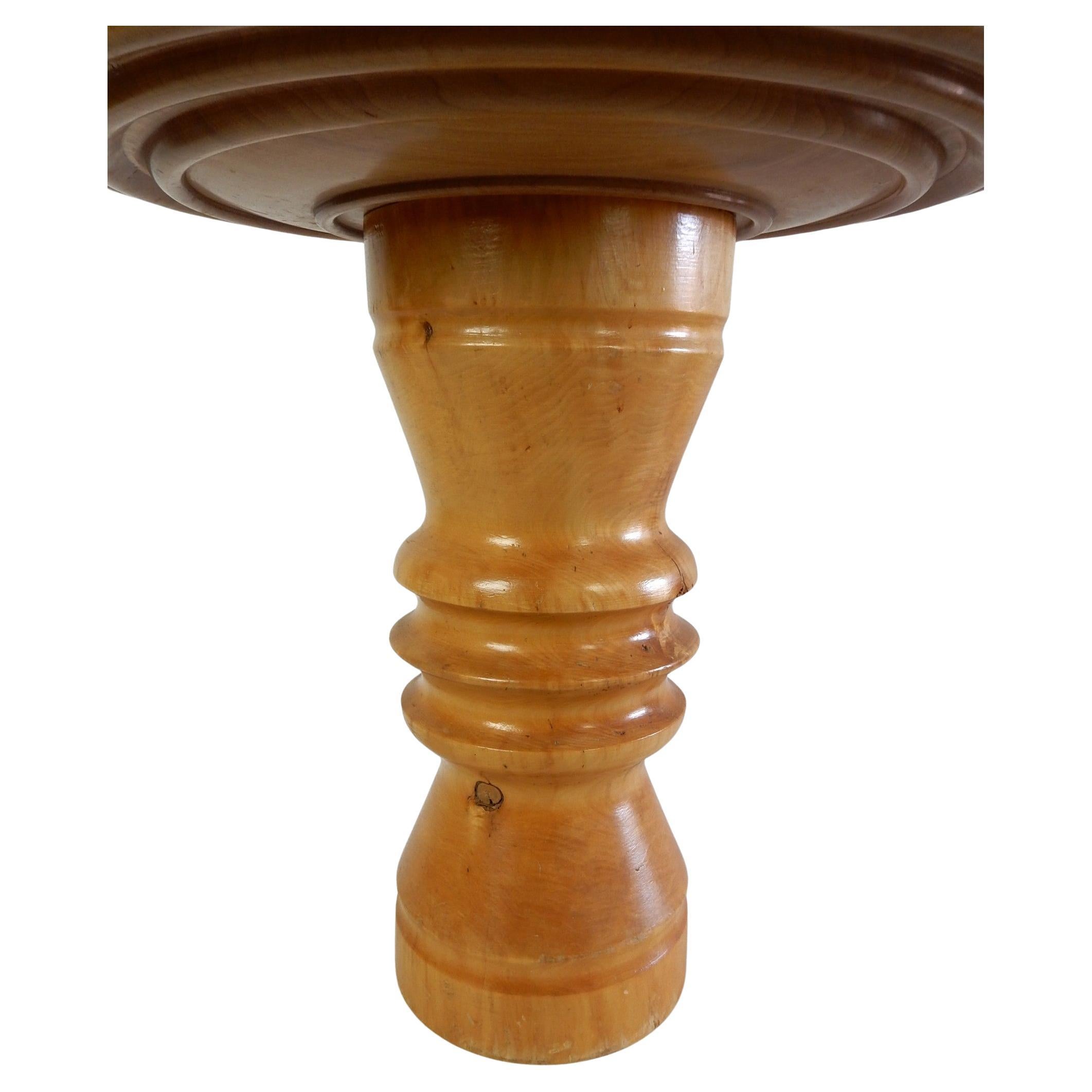 20th Century 1960's Italian Craftsmen Turned Wood Bowl and Pedestal Table For Sale