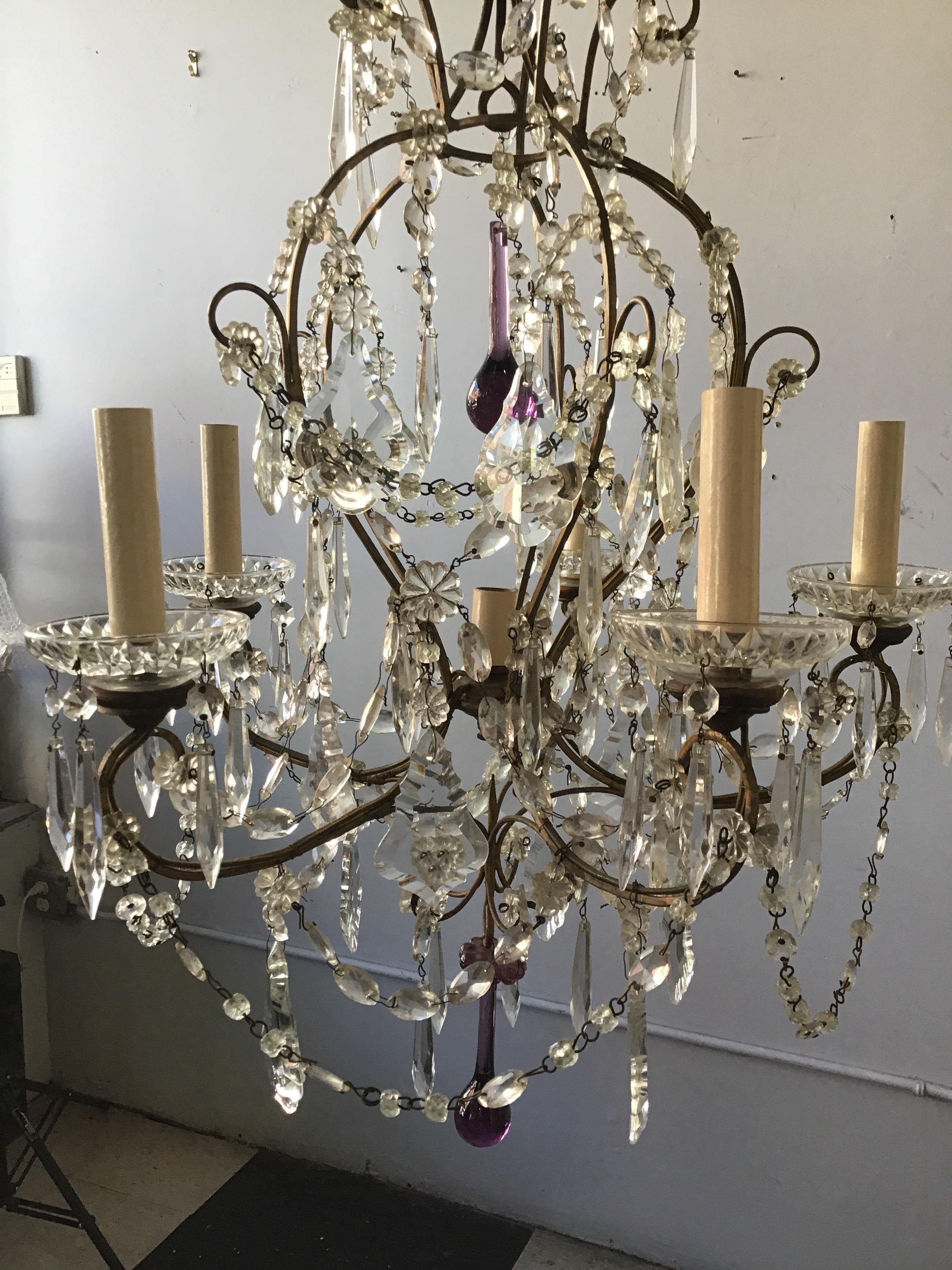 1960s Italian Crystal Chandelier In Good Condition For Sale In Tarrytown, NY