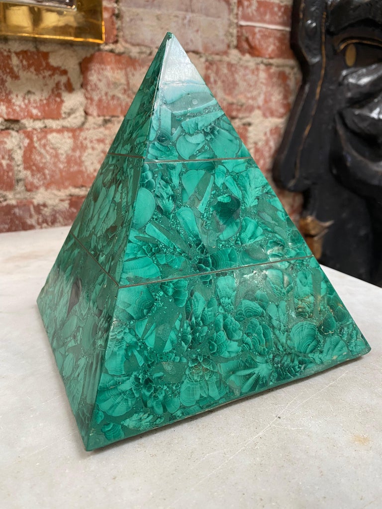Mid-Century Modern 1960s Italian Decorative Malachite Pyramid For Sale