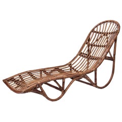 Lettino o lettino Chaise Longue in rattan in stile design italiano anni '60