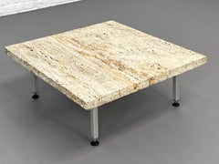1960s Italian Design Black Metal Base and Travertine Tray Table