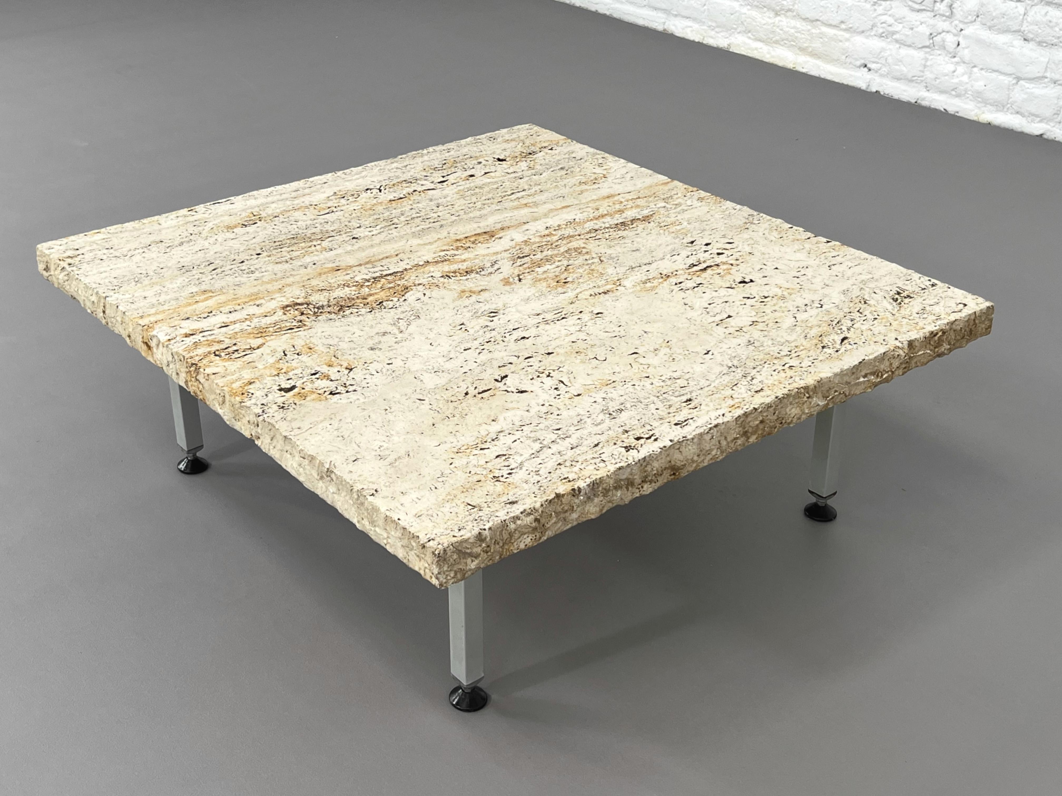 1960s Italian Design Black Metal Base and Travertine Tray Table For Sale 2