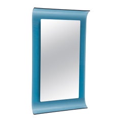 1960s Italian Design Mirror Very Iconic Blue Crystal Curved Edges Glass Mirror