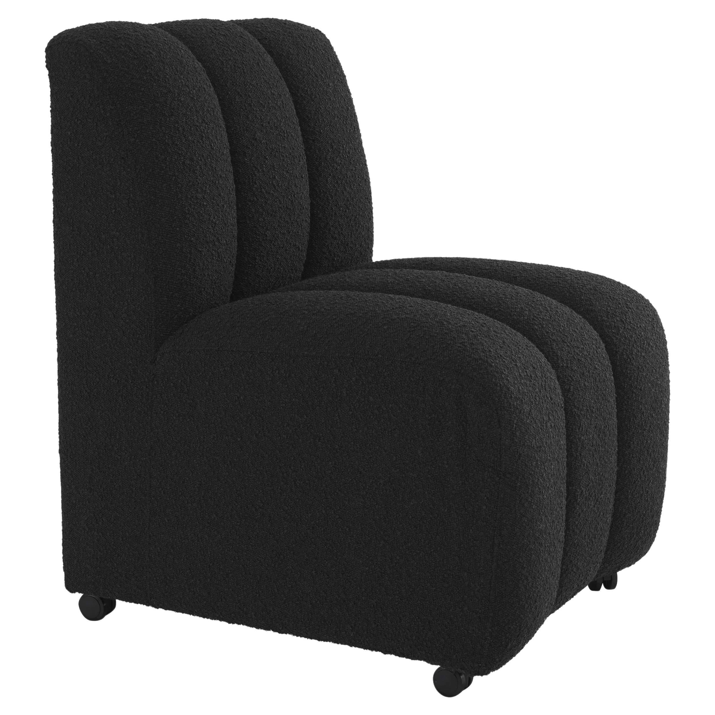 1960s Italian Design Style All in Black Bouclé Fabric Dining Chair For Sale