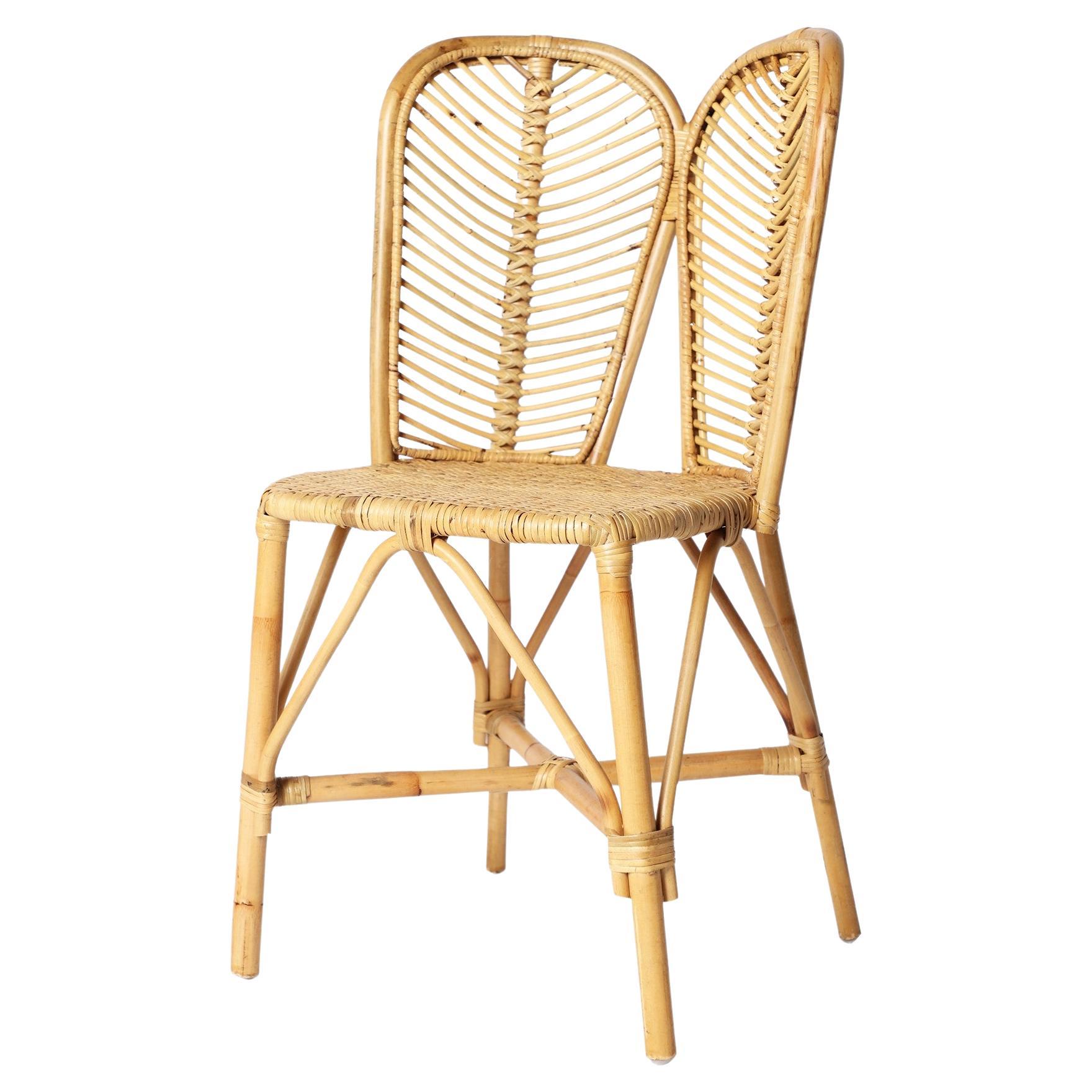 1960s Italian Design Style Handcrafted Rattan And Wicker Seat Chair For Sale