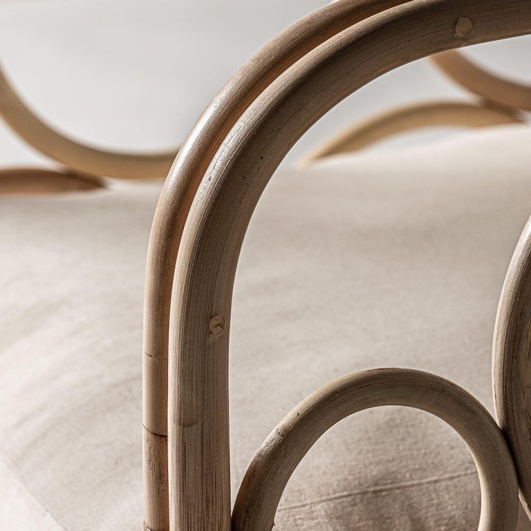 Beige Rattan Linen 1960s Italian Design Style Rattan and Beige Linen Fabric Armchair For ...