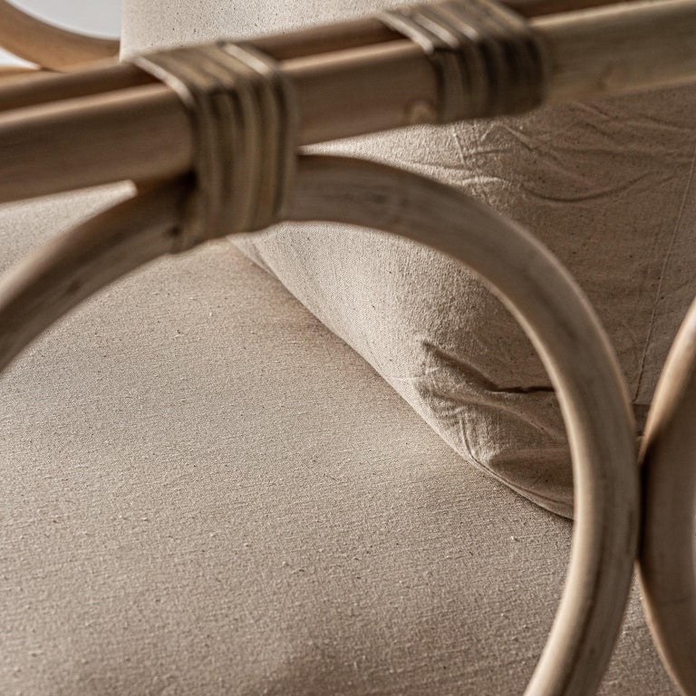 Beige Rattan Linen 1960s Italian Design Style Rattan and Beige Linen Fabric Armchair For ...