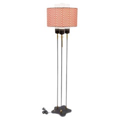 1960s Italian designed red white shade black enamelled floor lamp by Stilnovo