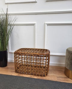 1960s Italian Designer Bamboo Rattan Bohemian French Riviera Basket Container