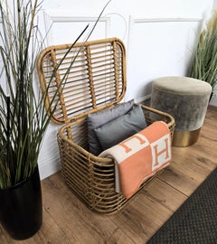 1960s Italian Designer Bamboo Rattan Bohemian French Riviera Basket Container