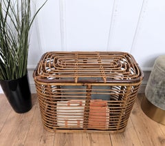 1960s Italian Designer Bamboo Rattan Bohemian French Riviera Basket Container