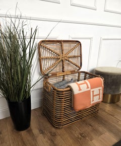 1960s Italian Designer Bamboo Rattan Bohemian French Riviera Basket Container
