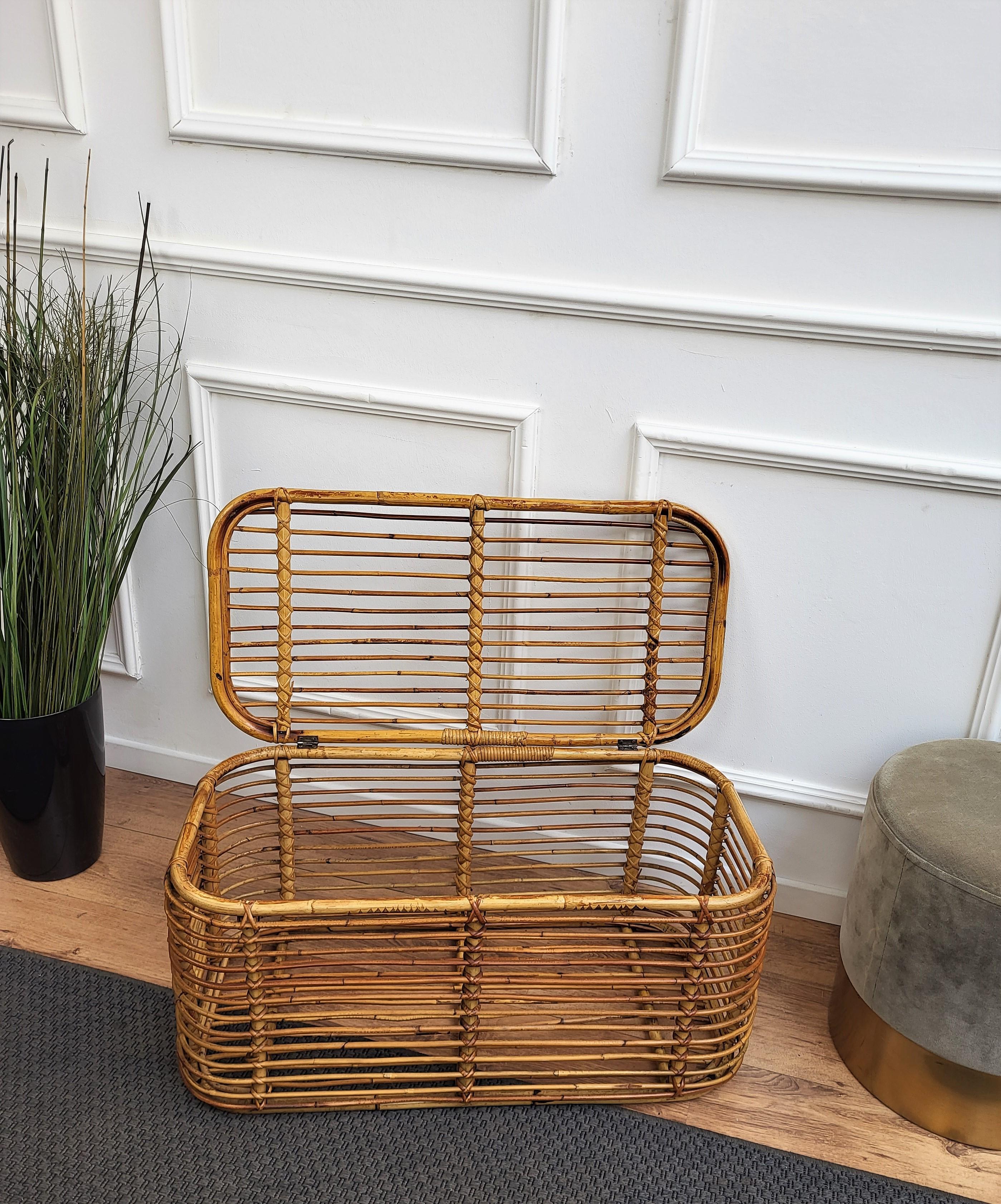 French Provincial 1960s Italian Designer Bamboo Rattan Bohemian French Riviera Basket Container For Sale