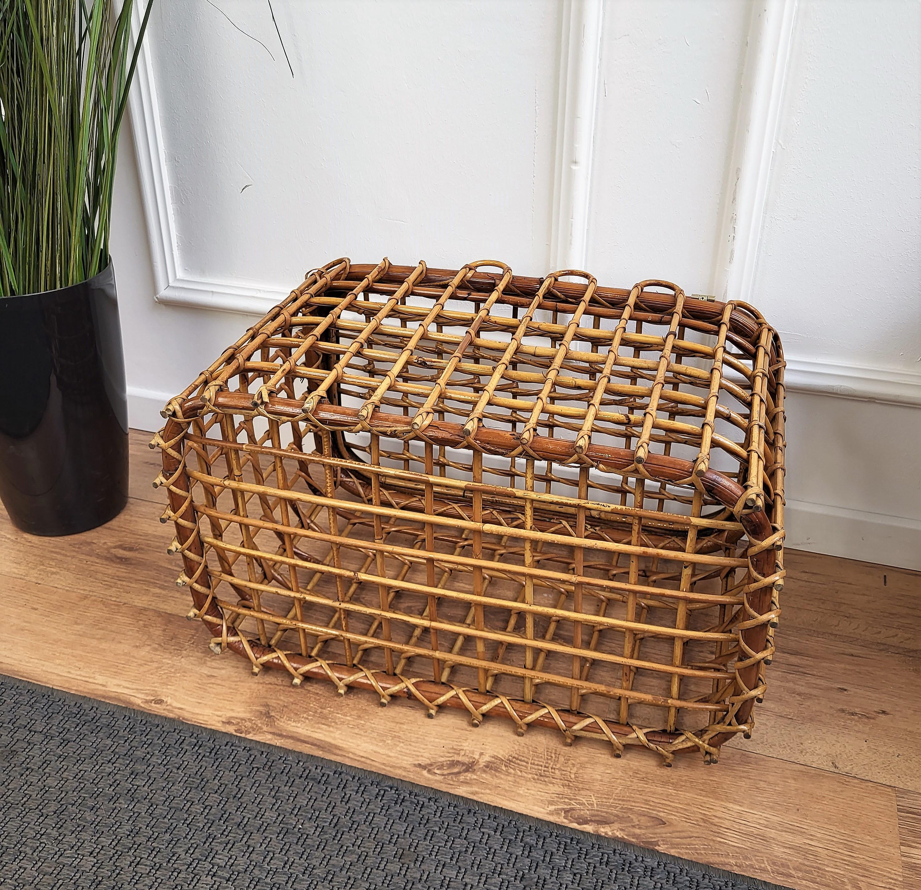 1960s Italian Designer Bamboo Rattan Bohemian French Riviera Basket Container For Sale 1