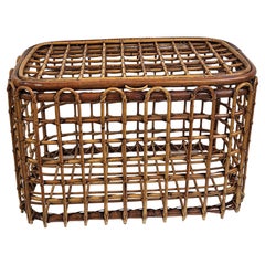 Vintage 1960s Italian Designer Bamboo Rattan Bohemian French Riviera Basket Container