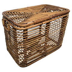 1960s Italian Designer Bamboo Rattan Bohemian French Riviera Basket Container