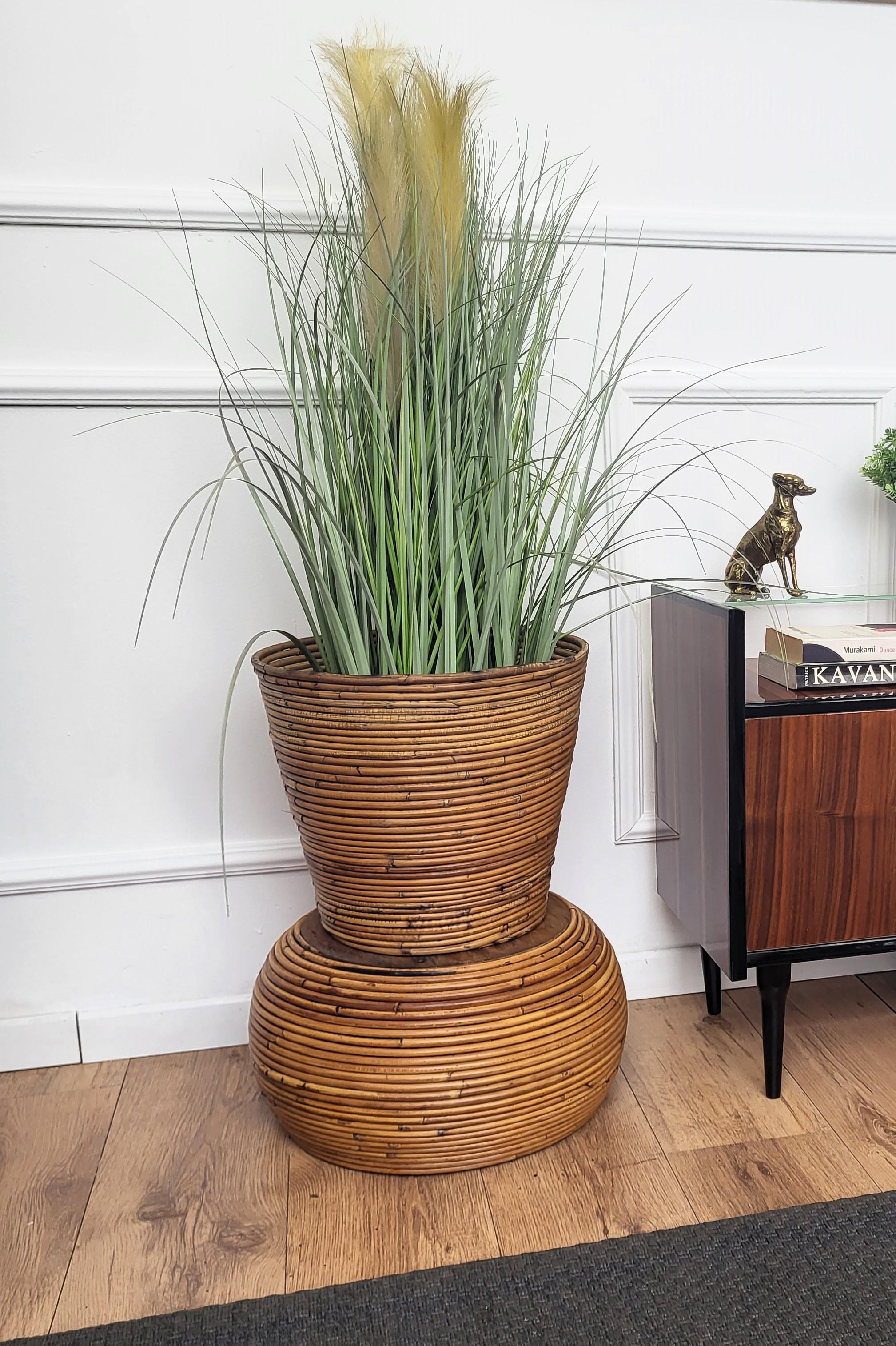 French Provincial 1960s Italian Designer Bamboo Rattan Bohemian Organic Vase For Sale