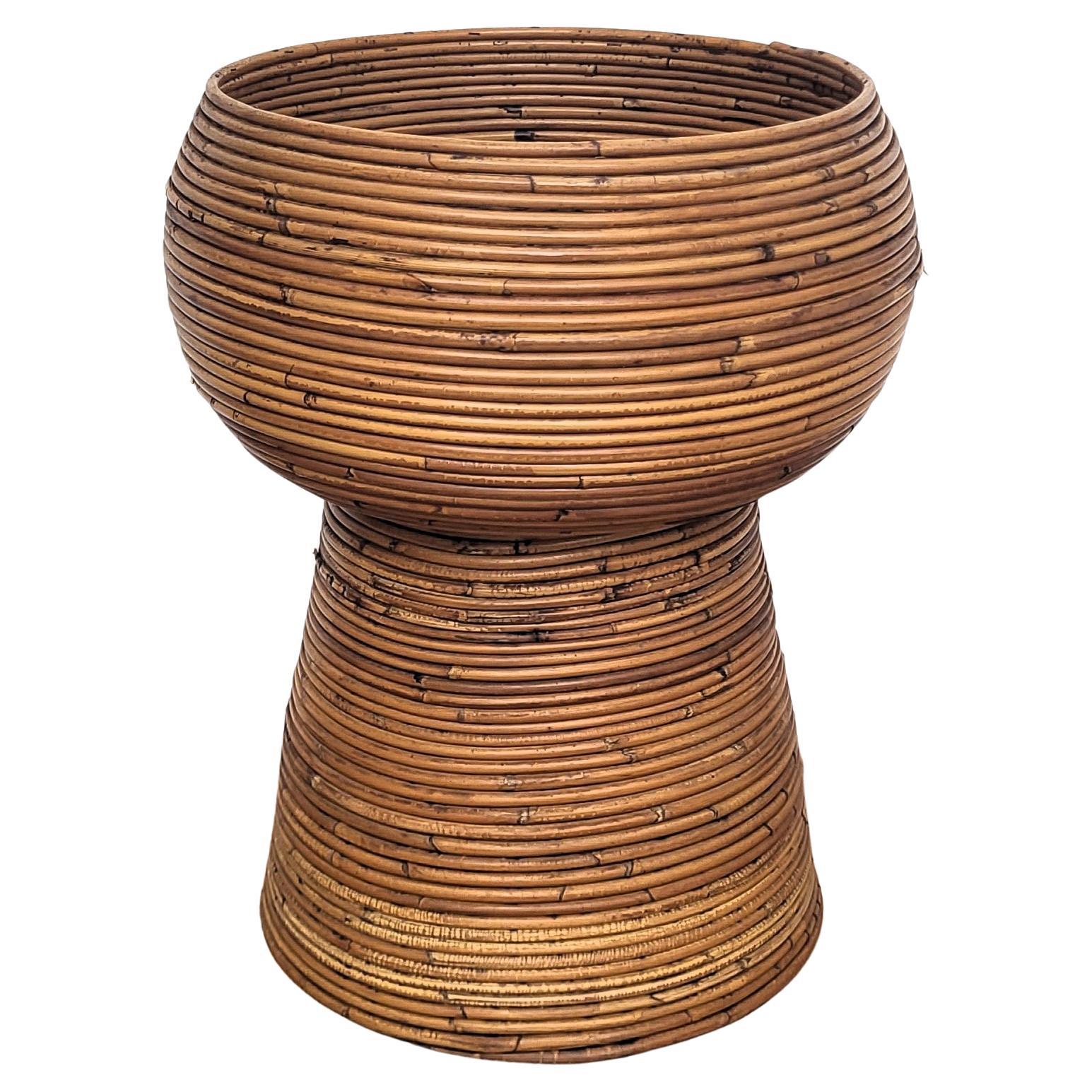 1960s Italian Designer Bamboo Rattan Bohemian Organic Vase For Sale