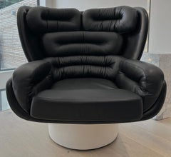 1960s Italian 'Elda' Joe Columbo Swivel White Fibreglass & Leather Lounge Chair