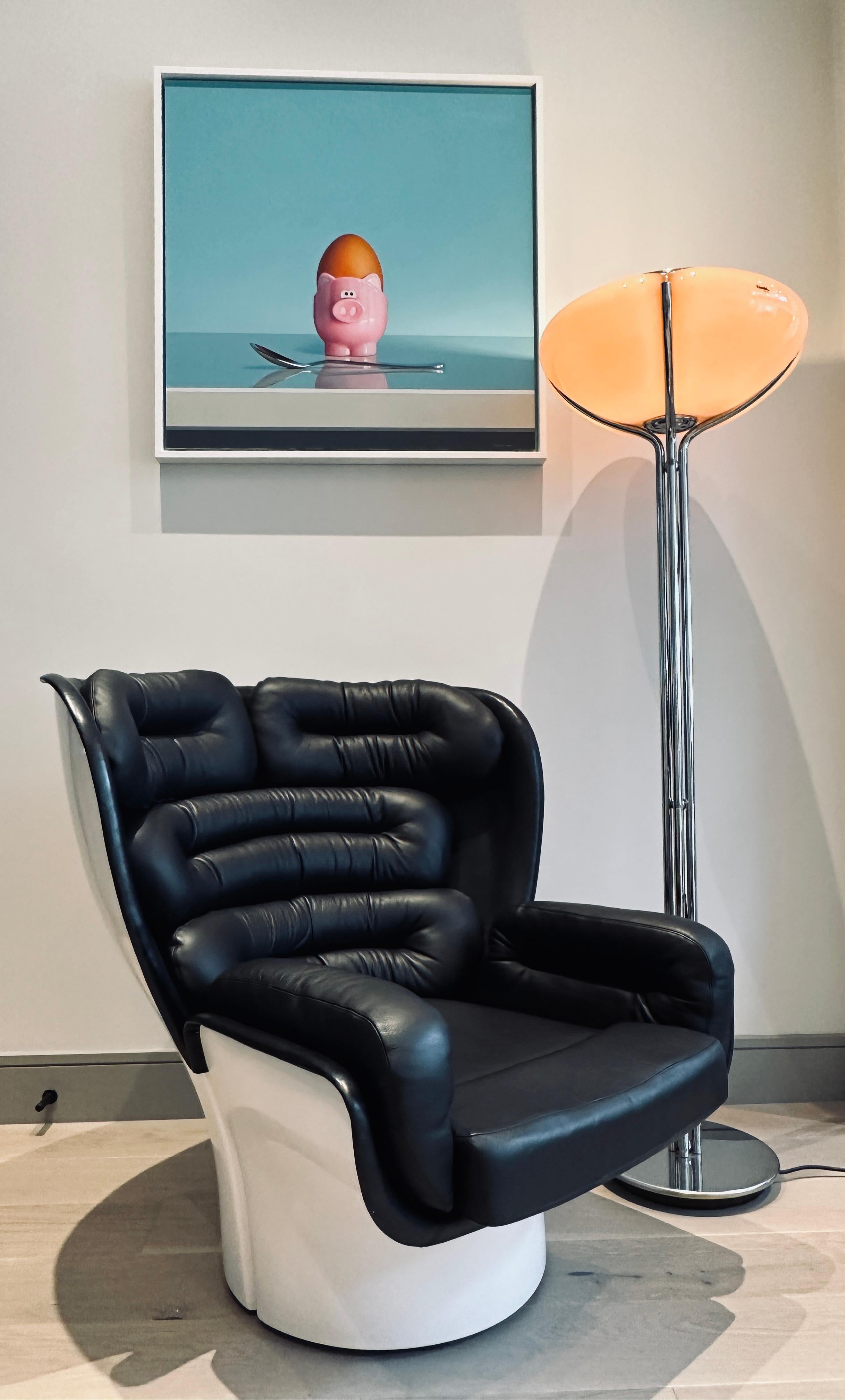 1960s Italian 'Elda' Joe Columbo Swivel White Fibreglass & Leather Lounge Chair 9