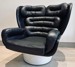 1960s Italian 'Elda' Joe Columbo Swivel White Fibreglass & Leather Lounge Chair