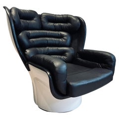 Used 1960s Italian 'Elda' Joe Columbo Swivel White Fibreglass & Leather Lounge Chair