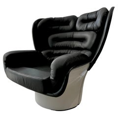 1960s Italian 'Elda' Joe Columbo Swivel White Fibreglass & Leather Lounge Chair