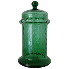 1960s Italian Empoli Green Optic Art Glass Apothecary Jar