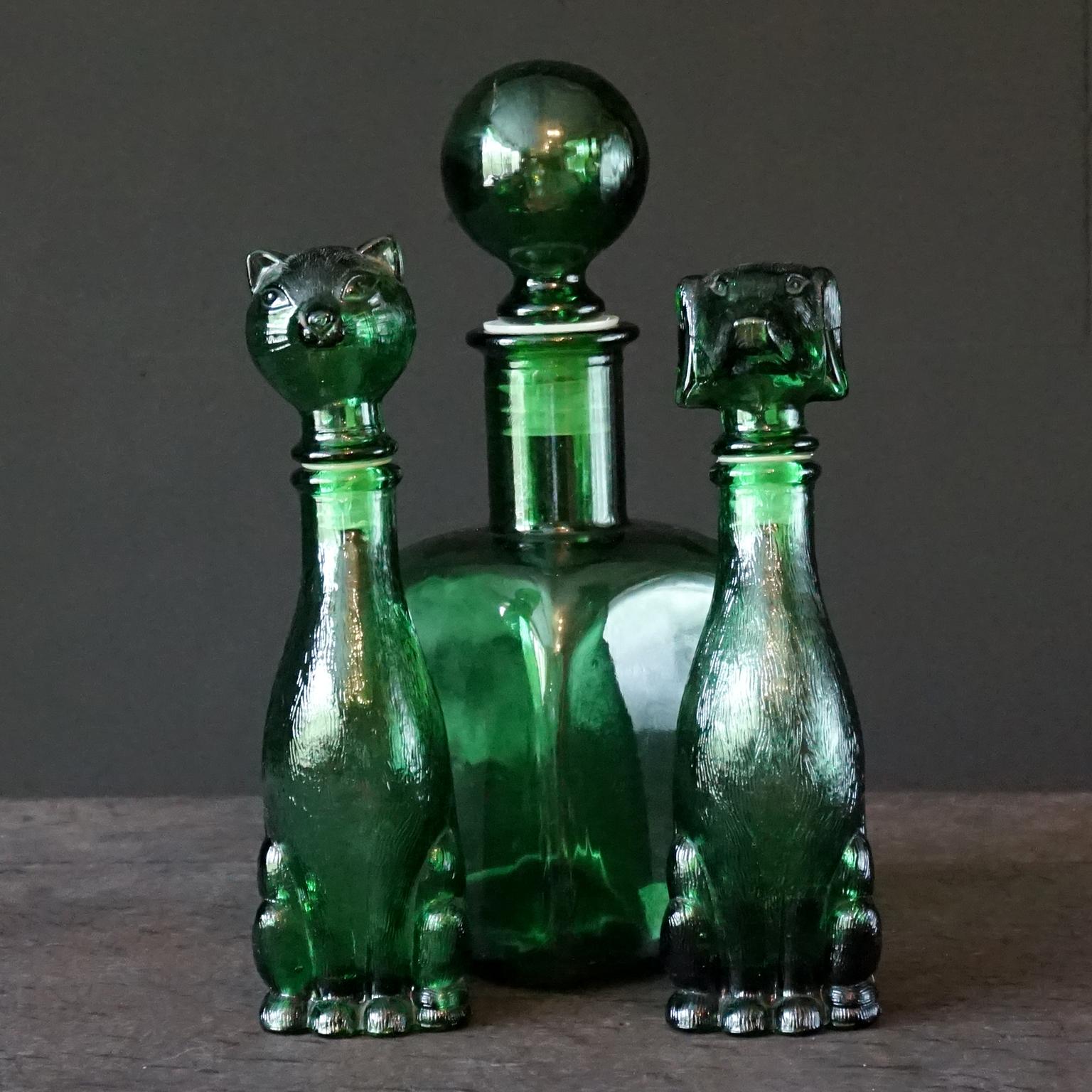 1960s Italian Empoli MCM Green Glass Decanters Genie Bottles and Apothecary Jars 5